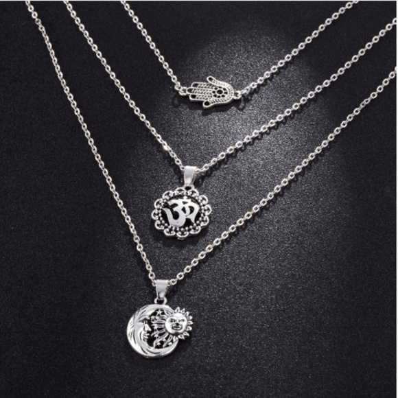 Silver Tone Sun Pendant Multilayer Necklace - Picture 3 of 3